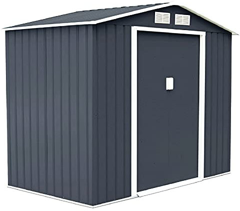 GIANTEX Abri de Jardin 2,7 m² en Métal, Abri à Outils avec Porte Coulissante & Fondation Solide, Remise à Outils Extérieur, 213 x 127 x 185 cm, Anthracite