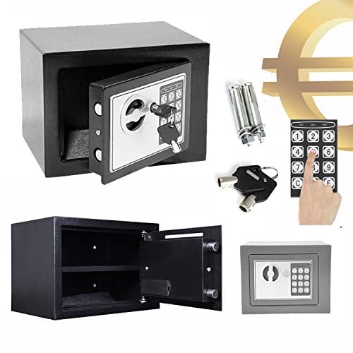 Elektronischer Safe Minisafe Tresor mit zahlenschloss und 2 Notschlüssel, Wandtresor Möbeltresor Stahlschrank Geldsafe Dokumententresor, Wasserdichte Sicherheitsbox, 4,6L
