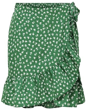 ONLY Damen Kurzer Wickel Rock | Oberschenkellanger Falten Skirt | Stretch Bund & Bindegürtel ONLOLIVIA, Farben:Grün, Größe:M