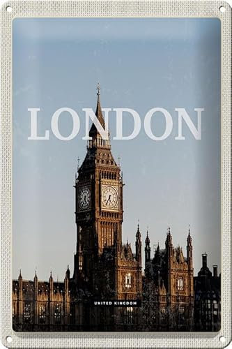 Blechschild 20x30cm gewölbt London UK Big Ben glocke Deko Geschenk Schild