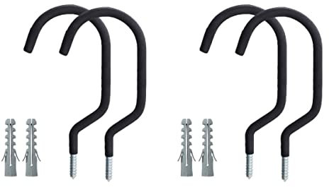 4 Sets Storage Heavy Shop Hooks Ceiling Hangers And Hook Tool Black Wall-Mount Coated Hanger in Wall for Steel Duty Holder Large Rubber Garage Hanging Bike Utility Screw Stands