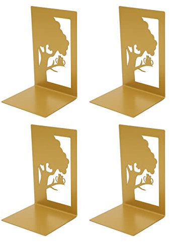 JYCRA Lot de 4 Serre-Livres évidés, élégant Bouchon de Livre Doré avec Motif Mignon, Supports de Livre à la Mode pour Bureau, école à Domicile