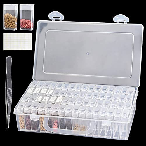 64 Slots Kunststoff Saatgut Aufbewahrungsbox,Seed Storage Organizer mit Etikett Aufkleber,Samen Organizer,Saatgut Container Lagerung für TomatenSamen,Chili Samen,Diamond Painting Zubehör