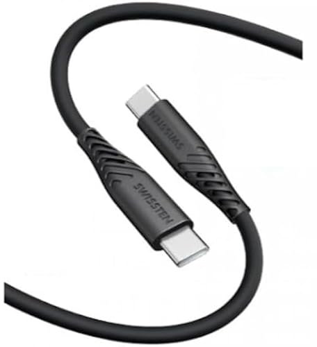 Swissten - Câble USB C/USB-C en silicone souple - Câble de charge et de transfert de données - Prend en charge la charge rapide jusqu'à 60 W - 1,5 m - Noir