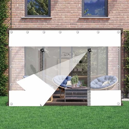 Suwooy Pannelli Laterali in Telone Impermeabile Trasparente con Porta a Cerniera,Tende in Teloni Trasparenti Bianco per Esterni,Telone PVC Pergola Gazebo Carport con Occhielli,L×H-3×2m(9.8 * 6.6ft)