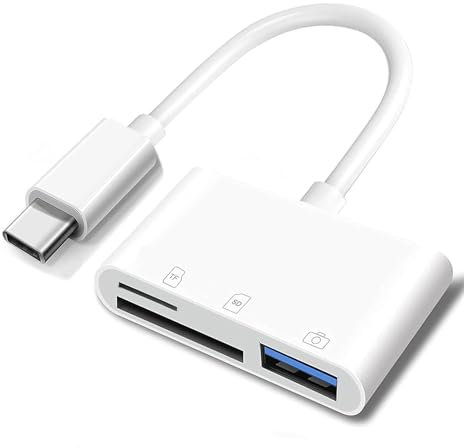 Apple - Lector de tarjetas de memoria USB-C a SD, adaptador de tarjeta de cámara de memoria USB-C 3 en 1 con puerto SD/TF y USB para iPhone 15/16, MacBook Air/Pro, iPad Air/Pro, iMac, Galaxy S24