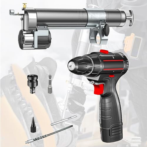 BebeXi Pompe Graisse Electrique Tête de Pistolet à Graisse Universelle 16.8V/4 cœurs, Ensemble de perceuse électrique au Lithium pouvant être utilisé à Deux Fins