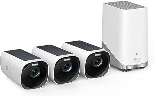 eufy Security S330 eufyCam 3, 4K kabellose überwachungskamera solar 2+1 mit Gesichtserkennung K.I, Farbige Nachtsicht, Erweiterbarer Speicher 16TB, (Generalüberholt)