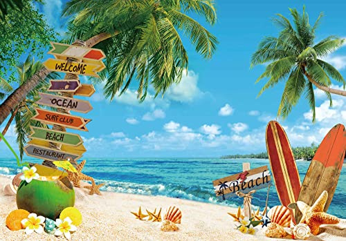 Felortte 3 x 2,4 m Polyester-Stoff, Sommer-Strand-Hintergrund, tropischer Meereshintergrund, Insel, Palmen, Fotografie, blaues Meer, Himmel, Hawaii, Aloha, Luau, Party-Dekoration, Banner, Bilder,
