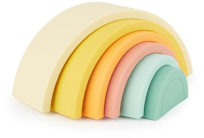 Bieco Silikon Regenbogen Spielzeug Tropical Vibes | Montessori Bausteine in Pastel Farben | Baby Motorikspielzeug Spielbogen