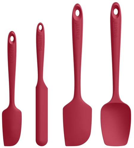 U-Taste Juego de 4 Espatulas: 250℃ Silicona Cocina Reposteria Lengua Resistente al Calor Utensilios de Espátula para Cocinar y Hornear, Paletas Cocina Antiadherentes Flexibles sin BPA (Rojo)