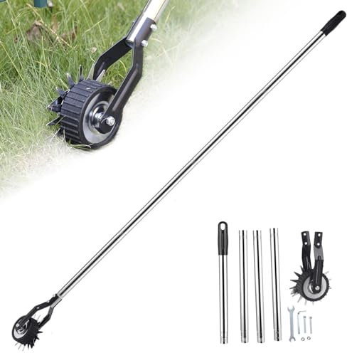 Edger Lawn Tool, 67.3 inch Manual Lawn Edger with 4 Sections Stainless Steel Handle, Rotary Grass Edger Tool with Wheel, Garden Edger for Landscaping Sidewalk Yard, Lawn Edger Tool