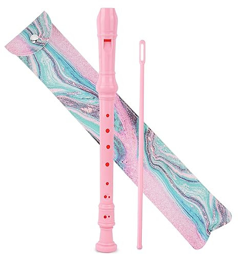 Czzmy Blockflöte für Kinder Anfänger Sopran Deutsche Griffweise, 8-Loch Flöte für Erwachsene, Recorder mit Etui,Reinigungsstift und Bedienungsanleitung(2-Rosa Grün Splash-Tinte)
