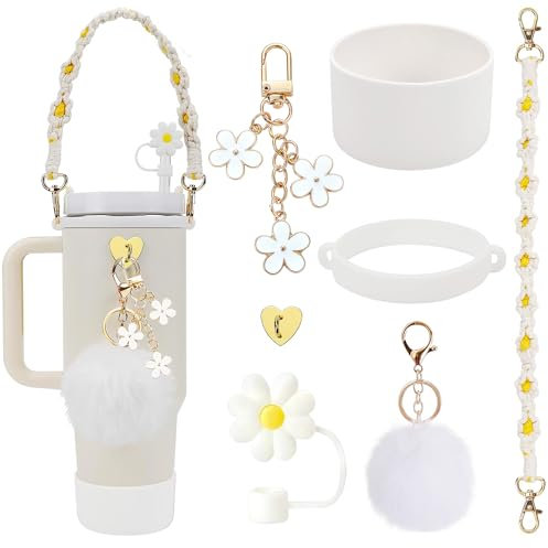 7PCS Accessories Set for Stanley Cup, Water Bottle Handle Strap, Siliocne Straw Cover Boot for Stanley Cup, Charms for Stanley Cup 30/40oz Tumbler Accessories