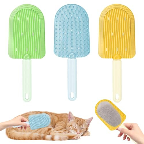 KIKVTER Katzenbürste, 3 Stück Katzen Bürste, Katzenkamm Silikon, Katzenbürste kurzhaar und Katzenbürste Langhaar, Katzenhaarbürste,Doppelseitige Bürste Katze Fellbürste Katze Hunde für Die Fellpflege