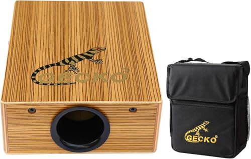 Tragbare Cajon-Trommel mit Tasche und Gurt, leichte Reise-Cajon mit Gitarrensaiten, resonanter Klang (9,4 x 22,9 x 29 cm, 1 kg, Zebraholz)