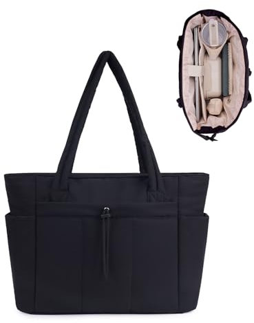Wandering Nature Tote Bag for Women with Water Bottle Pocket Fit for Stanley Cup, Padded Cabin Tote with Laptop Compartment and Trolley Sleeve for Work Nurse School Travel Gym (Patent Pending)
