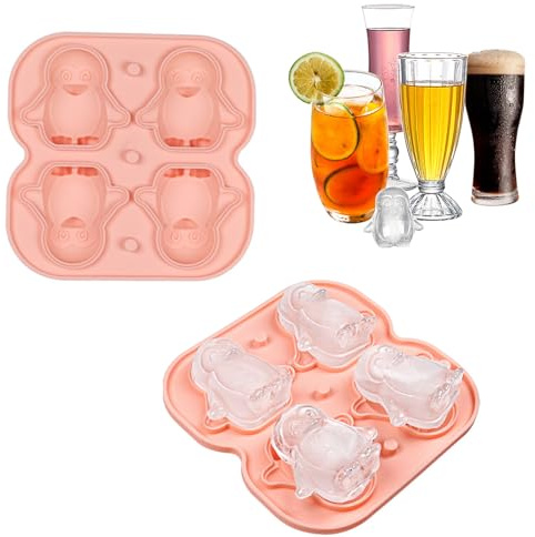 Niaciswe Silikon Eiswürfelform Pinguin 2 Stück Niedliche 3D Pinguin Eiswürfelformen 3D-Pinguin-Eiswürfelformen Silikon Eiswürfel Form Pinguin-Form Eiswürfelform mit Pinguinen für Cocktail, Saft (Rosa)