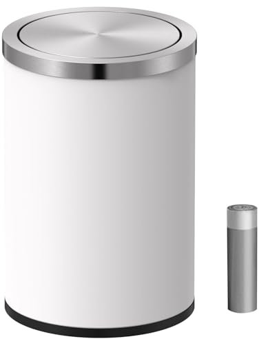 Mbillion Mülleimer mit Deckel, kleiner Mülleimer, niedlicher Metall-Mülleimer für die Arbeitsplatte, Edelstahl, 9 l, Mülleimer für Büro, Wohnzimmer, Schlafzimmer (weiß)