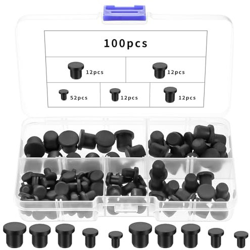 100 Pcs Silicone Hole Plugs, Black Silicone Rubber Plugs for Holes Assorted Sizes, Waterproof Soft Flexible Round Rubber Stoppers Button Sealing Hole Covers for 4-9.5mm Diameter Bottles Holes Pipes