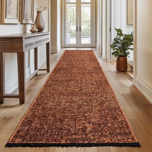 SIMPEX, Chenille Teppich Baumwolle Läufer Terrakotta 80x250 cm Waschbar, Boho-Stil, Kurzflor, Vintage Kelim, Weich & rutschfest, Einfarbig, Für Küche, Flur & Schlafzimmer