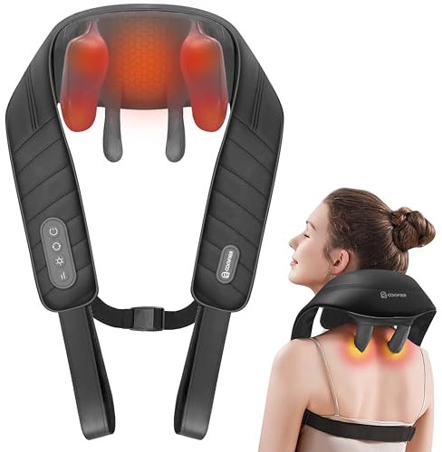 COMFIER Kabelloses Nackenmassagegerät mit Wärme, 4D Kneten Nacken und Schulter Massagegerät, Shiatsu Nacken Rückenmassagegerät Kissen, 2 Heizstufen, Geschenke für Mama Papa