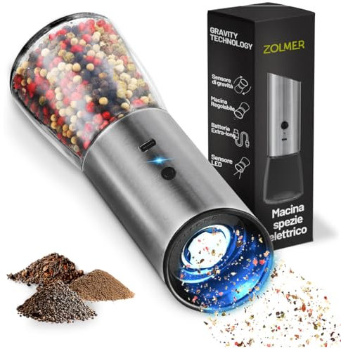 Zolmer Electric Salt and Pepper Grinder – 1 Piece Set with Rechargeable Batteries, Adjustable Grind for Spices, Salt & Pepper – Durable and Compact Spice Mills