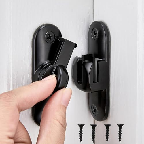 LuyoNova Verrou Porte Coulissante,90/180 Degrés Serrure Porte Interieure Avec Vis Loquet Porte Crochet Fermeture Porte Coulissante Loquet Porte Coulissante,pour Porte Fenêtre Chambre Salle Bain noir
