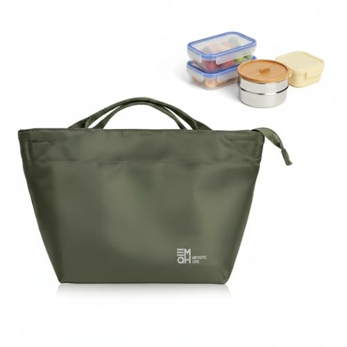 Luxvara Bolsa Térmica Porta Alimentos, Reutilizables Lunch Bag, Bolsa de Almuerzo para Oficina, Lonchera Aislada, Bolsa Comida para Mujer, Hombre, Trabajo, Viajes, Picnic, Escuela (Verde)