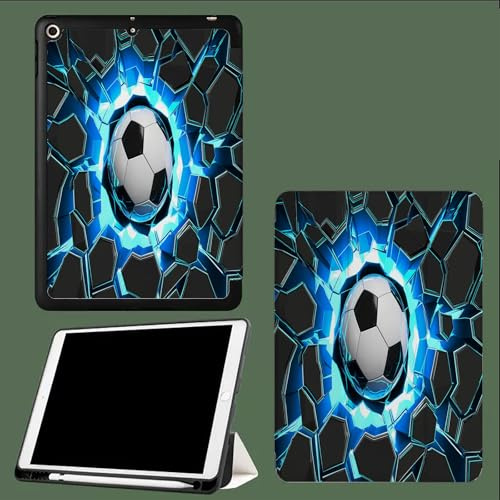 Hülle für iPad 11.Generation A16 2025 (11 Zoll) mit Stifthalter, Trifold Ständer, Auto Schlafen/Wachen, Flexible TPU Rückseite, Schutzhülle für 11 Gen Cartoon-Fußball Abstrakt Linien-Schwarz
