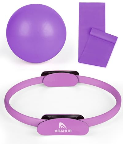 Abahub Pilates Ring Set für Frauen Heimtraining für Kraft, Flexibilität | 35CM Magic Circle, 25CM Mini Ball,Fitnessbänder/Stretchbänder,für Frauen Damen Heimtraining, Pilates-Training,Fitnessstudio