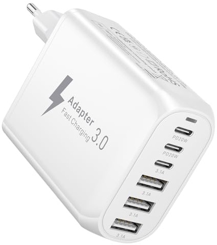 USB C Ladegerät 60W, 6 Ports Netzteil USB Mehrfachstecker mit Typ C&USB A,Mehrfach Schnellladegerät USB C Adapter Stecker für iPhone 17 Pro 16 15 14 13 12 11, iPad, Samsung S25 S24, Handys ladegerät