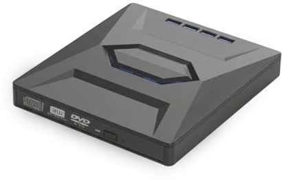 Premes Externes DVD-Laufwerk V3 – Tragbarer USB 3.0 CD-Player für Laptops mit Windows 11 – Plug-and-Play-DVD-Brenner für Mac OS, PC und Notebooks – 4-Port-TF/SD-Kartenleser (USB-C)