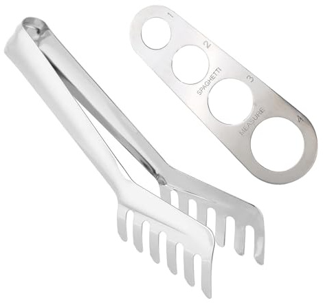 Pince à spaghetti en acier inoxydable avec 4 trous pour mesurer les pâtes, pince de service en forme de peigne, outil de contrôle des portions pour la cuisine, pince de 24 cm et 18 cm de mesure