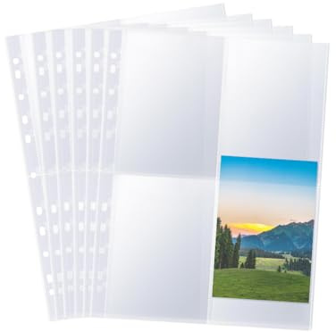 Anlising 50-pack 400 stycken A4 fotohöljen för A4 2/3/4 ringhäfte, Transparenta postkortshöljen med 4 fack, Dubbelsidig 4-fickors foto sidoskydd, för fotoalbum, minnesböcker