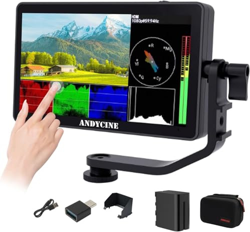 ANDYCINE C50 5,5 pollici 1600 Nits High Brightness Monitor di campo fotocamera touch screen Full HD 1920 x 1080, ingresso 4K HDMI, 3D LUT, Wave, Messa a fuoco con batteria F970, borsa per il trasporto