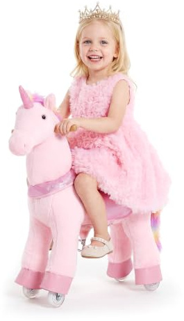 VEVOR Unicorno Cavalcabile Rosa per Bambini, Unicorno Cavalcabile con Ruote, Senza Batterie, Anello Anti-Ribaltamento, Sedile Rialzato, Maniglie e Pedali, Carico Massimo 50 kg, Per Bambini 3-8 Anni