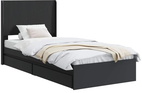 vidaXL Bettgestell mit Stauraum und Kopfteil Schwarz 90 x 190 cm, Moderner Schlafzimmerstauraum-Bett, rechteckiger Rahmen, schickes Latten-Design, platzsparendes Möbelstück