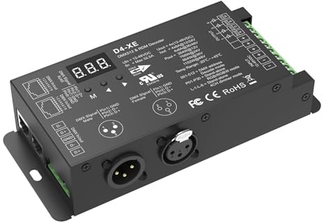 Decoder DMX512 RDM 4 Canali a Tensione Costante, 12V 24V 36V 48V, 4X8A, XLR3 RJ45 e Morsetti DMX, PWM 250-32000Hz, per Strisce LED Monocolore CCT RGB RGBW, D4-XE