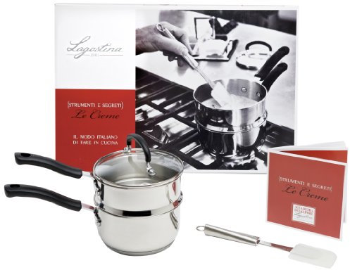 Lagostina 012112 Strumenti e Segreti Le Creme, Casseruola + Bagnomaria in Acciaio, Fondo Lagoseal Plus, Coperchio in Vetro, 16 cm, Confezione Regalo
