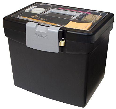 Storex 61504B02C Portable File Box with XL Lid, 11 x 13-1/2 x 11 Inches, Black