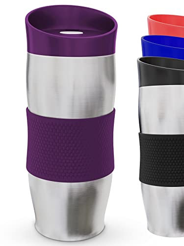 Praknu Thermobecher Kaffee To Go Becher Edelstahl 400 ml Lila | Auslaufsicher Spülmaschinenfest | Kaffeebecher Isolierbecher