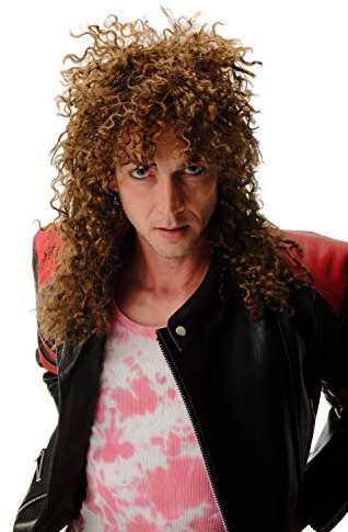 WIG ME UP - BW563-P6 Perücke Karneval Fasching Braun Männer Frauen Unisex Locken Zottelfrisur lang Hardrock Heavy Metal Mähne 55 cm