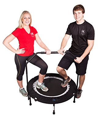 Maximus Bounce & Burn Faltbares Indoor Trampolin für Jumping Fitness I Mit Haltestange für Erwachsene | Inklusive mini-trampolin DVD Workouts