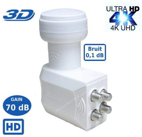 LNB Quad SR-4088, 0.1dB High Gain 70 DB !! - Tête Parabole Universelle Compatible Full HD 4K TNT Sat,Canal+ Astra et FRANSAT