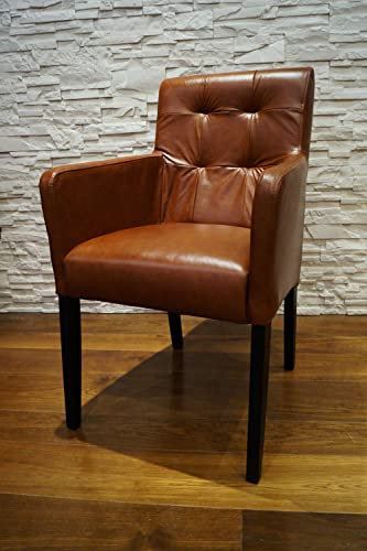 Quattro Meble Echtleder Esszimmerstühle Massivholz Stühle David Arm Pik Lederstühle Sessel mit Armlehnen Echt Leder Antique Tabac Esszimmer Stuhl