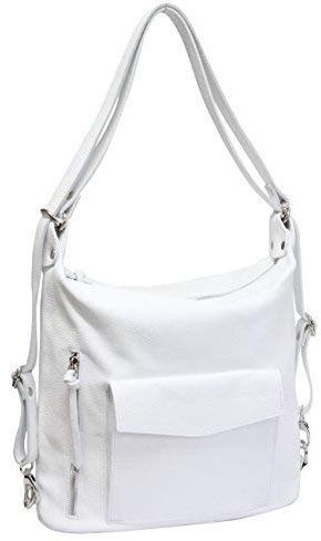 AMBRA Moda echt Leder 2 in 1 Damenrucksack CityRucksack DayPack Schultertasche GL016, Weiß, XL