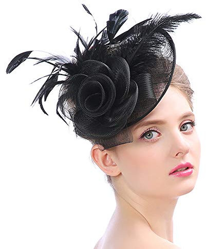 Épingles à cheveux Femme Accessoire Coiffure Mariage Chapeau Bibis Fascinator Bride en Maille Élégantes Serre-tête pour Cocktail Derby Cérémonie Photographe Fête Soirée Déguisement,Noir,Taille unique