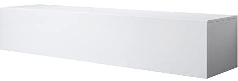 MB Muebles Bonitos, Mueble TV Colgante Luke H2 para Salón Moderno, Mueble Suspendido en Pared, Diseño Modular con Puerta Abatible, Melamina Brillo, Blanco, 160x30x40 cm
