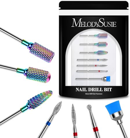 MELODYSUSIE Nail Drill Bits Set Professional 3/32 Inches Tungsten Carbide Less Dust Diamond Metal Nail Bits Filing Acrylic Nails Gel Nails Down Removing Cuticle Tools, 7pcs